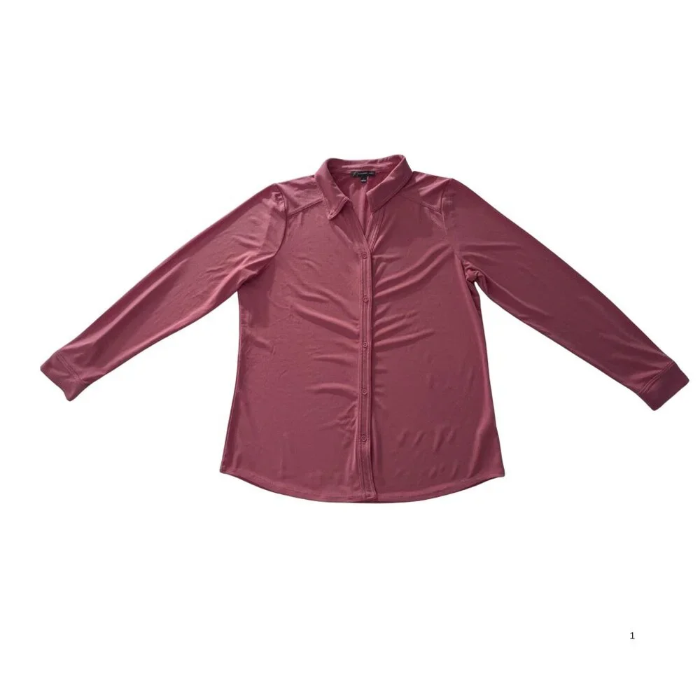 Adrianna Papell Blush Pink Stretch Button-Down Shirt – Size L (EUC) - Picture 2 of 5